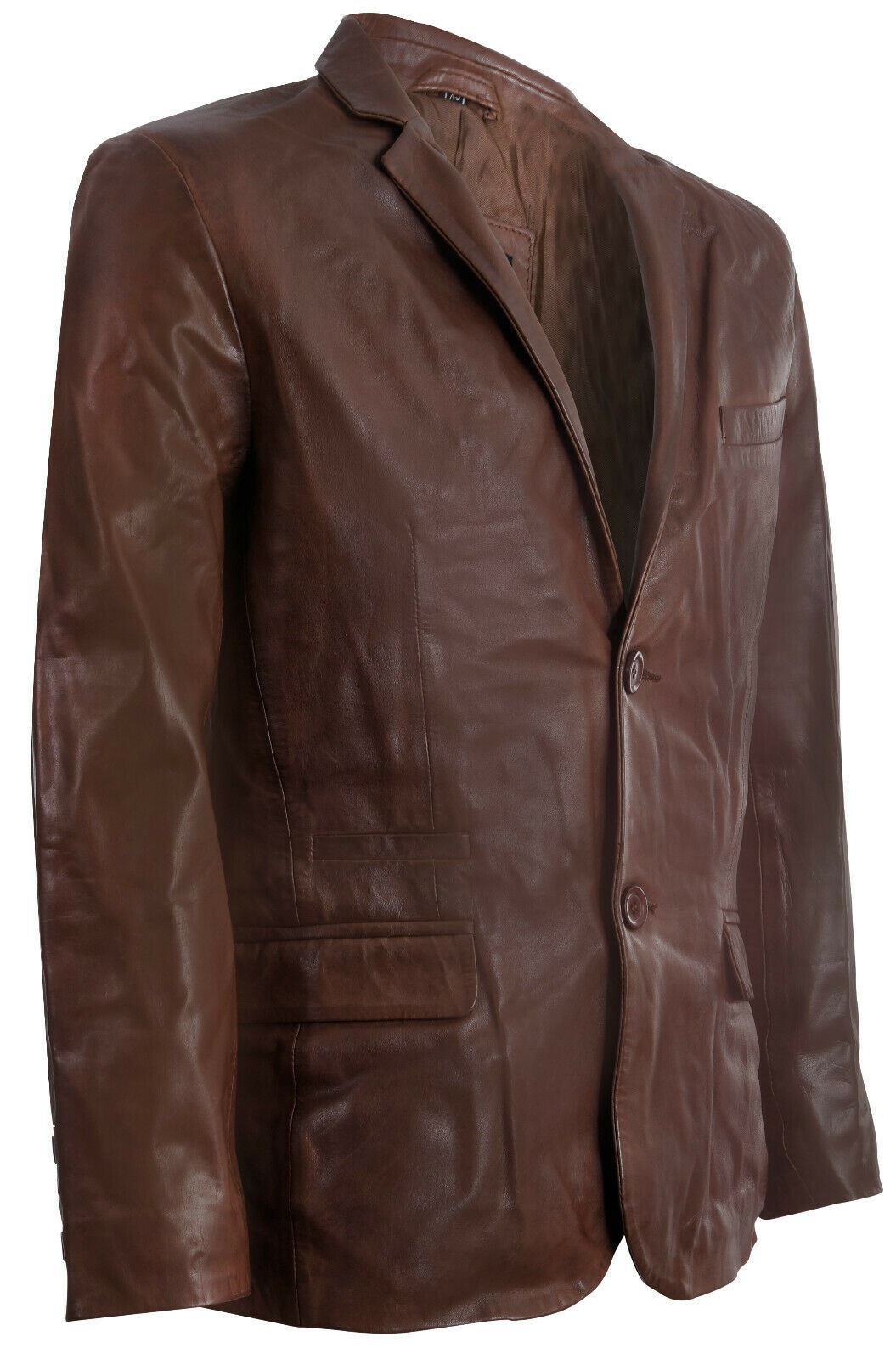 Mens Leather Classic 2 Button Blazer Jacket-Dronfield - Image 2