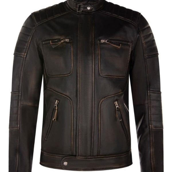 Mens Vintage Leather Retro Biker Jacket - Zakinthos