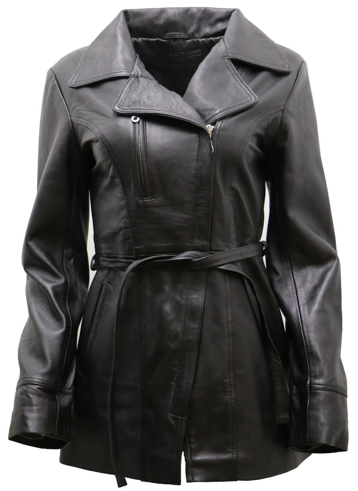 Womens Md Length Leather Biker Jacket-Okehampton - Image 9
