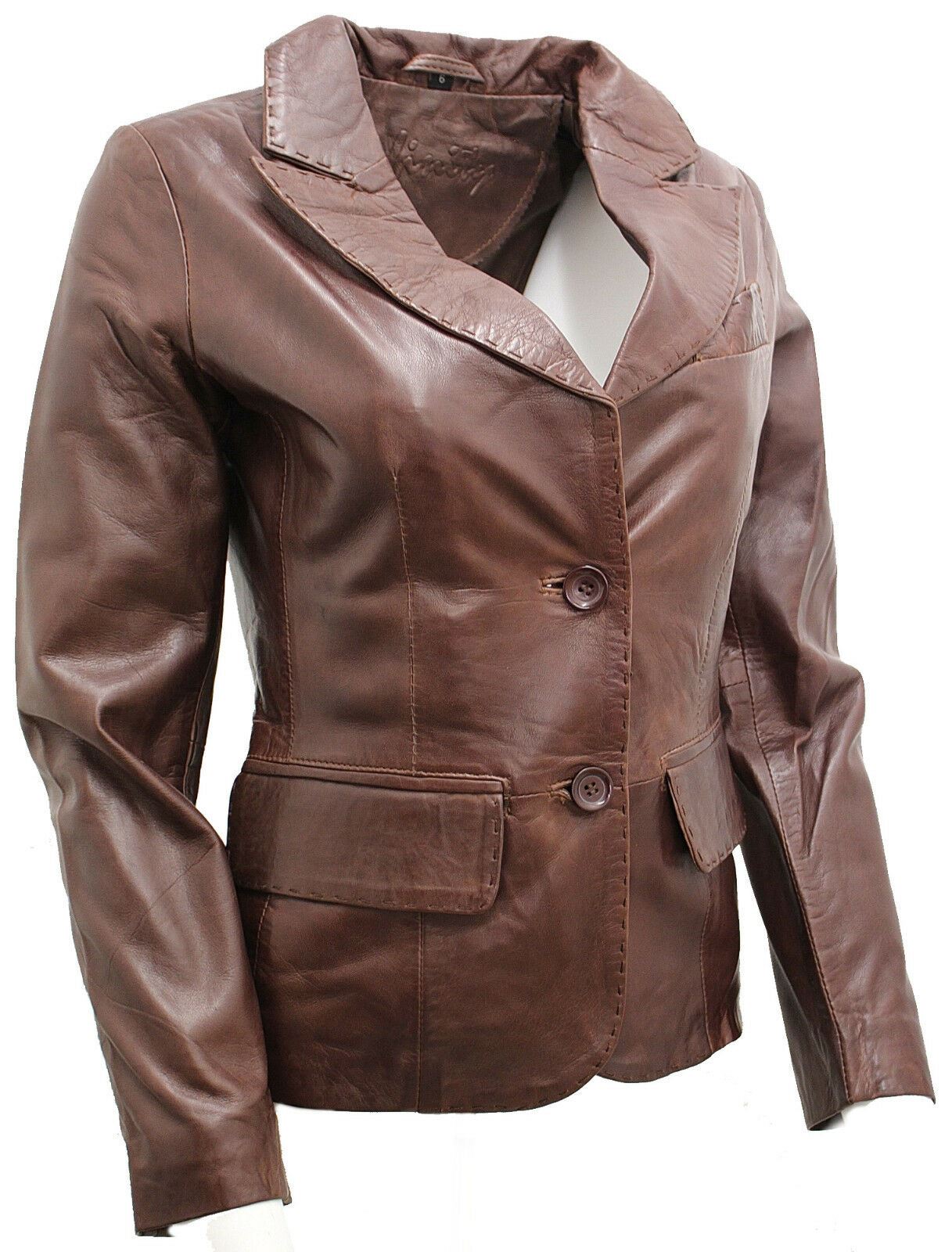 Womens 2 Button Leather Blazer Jacket-Newport - Image 2