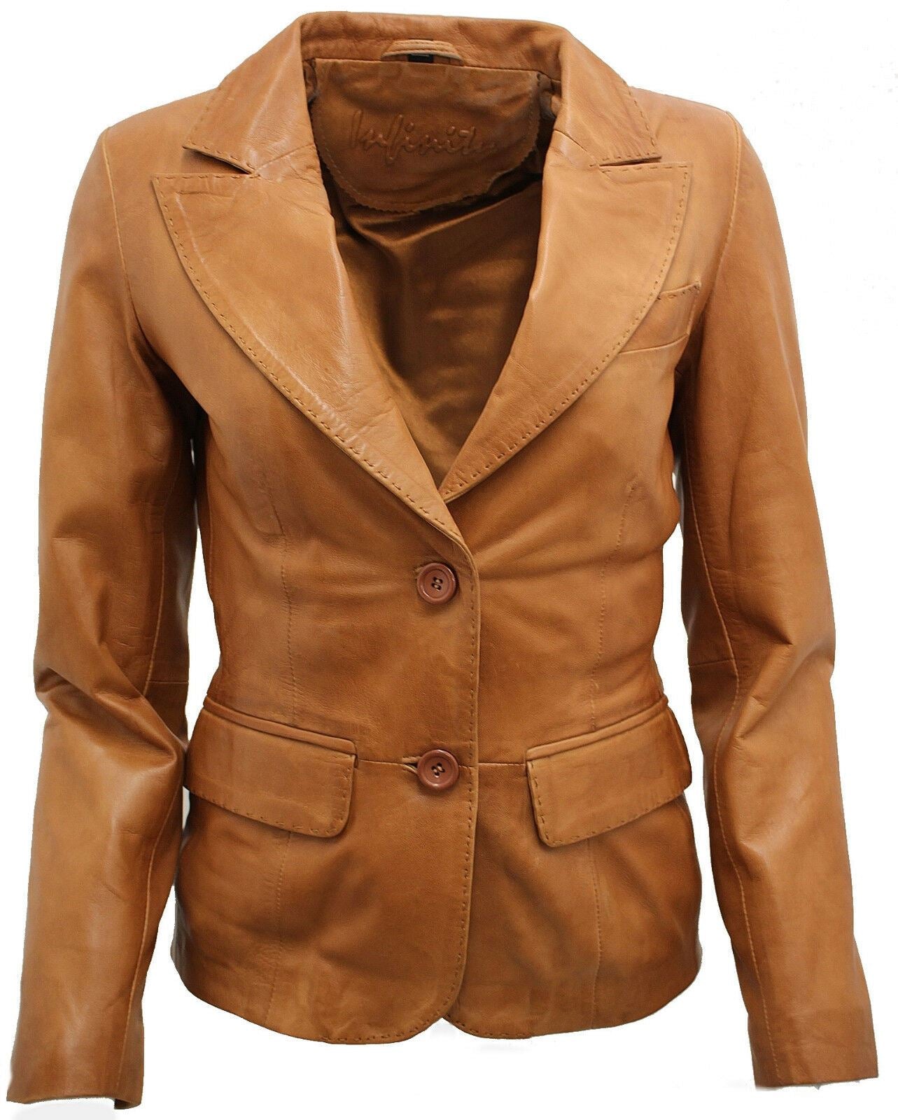 Womens 2 Button Leather Blazer Jacket-Newport - Image 5