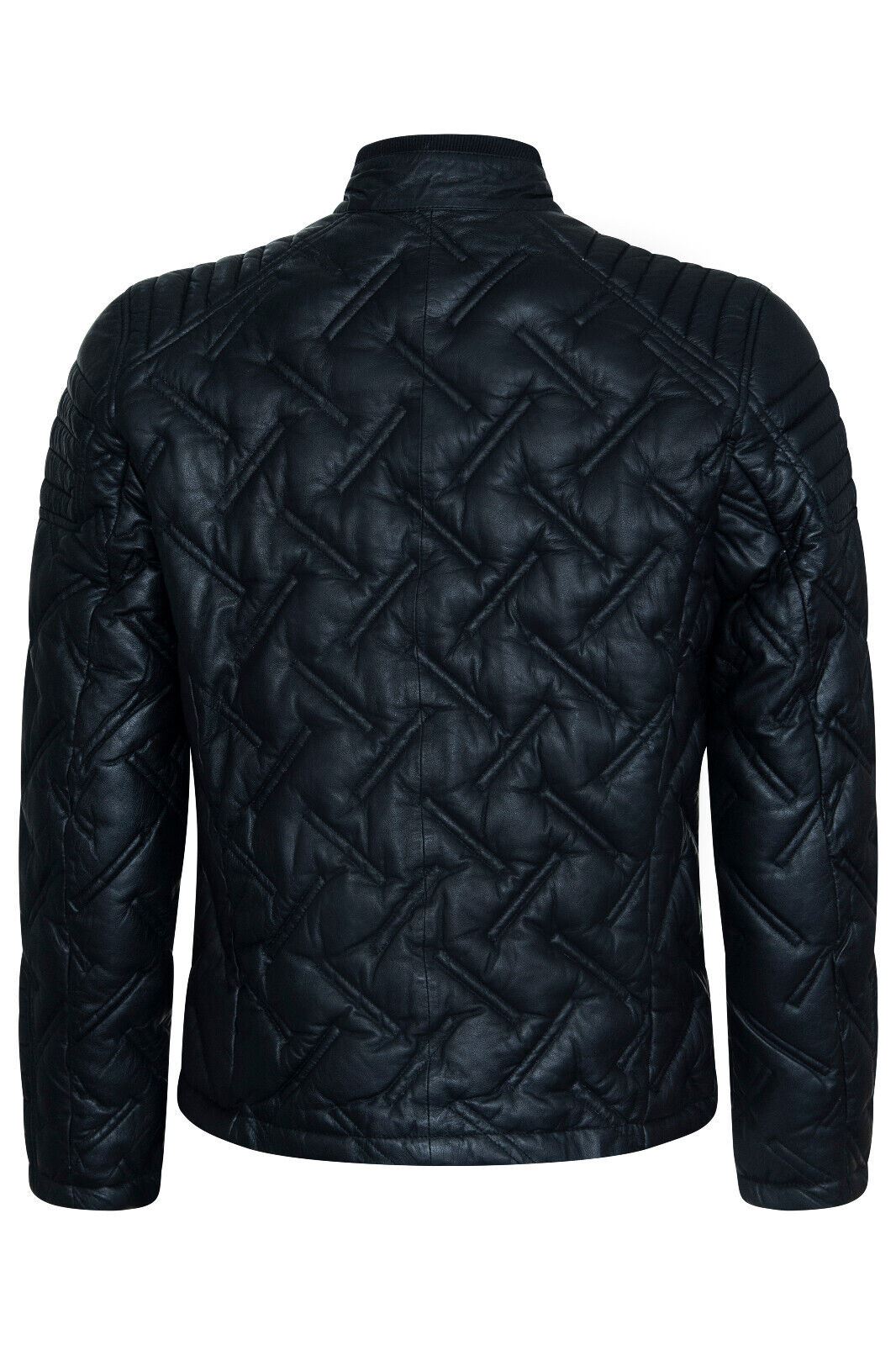 Mens Black Puffer Leather Biker Jacket - Tilbury - Image 4