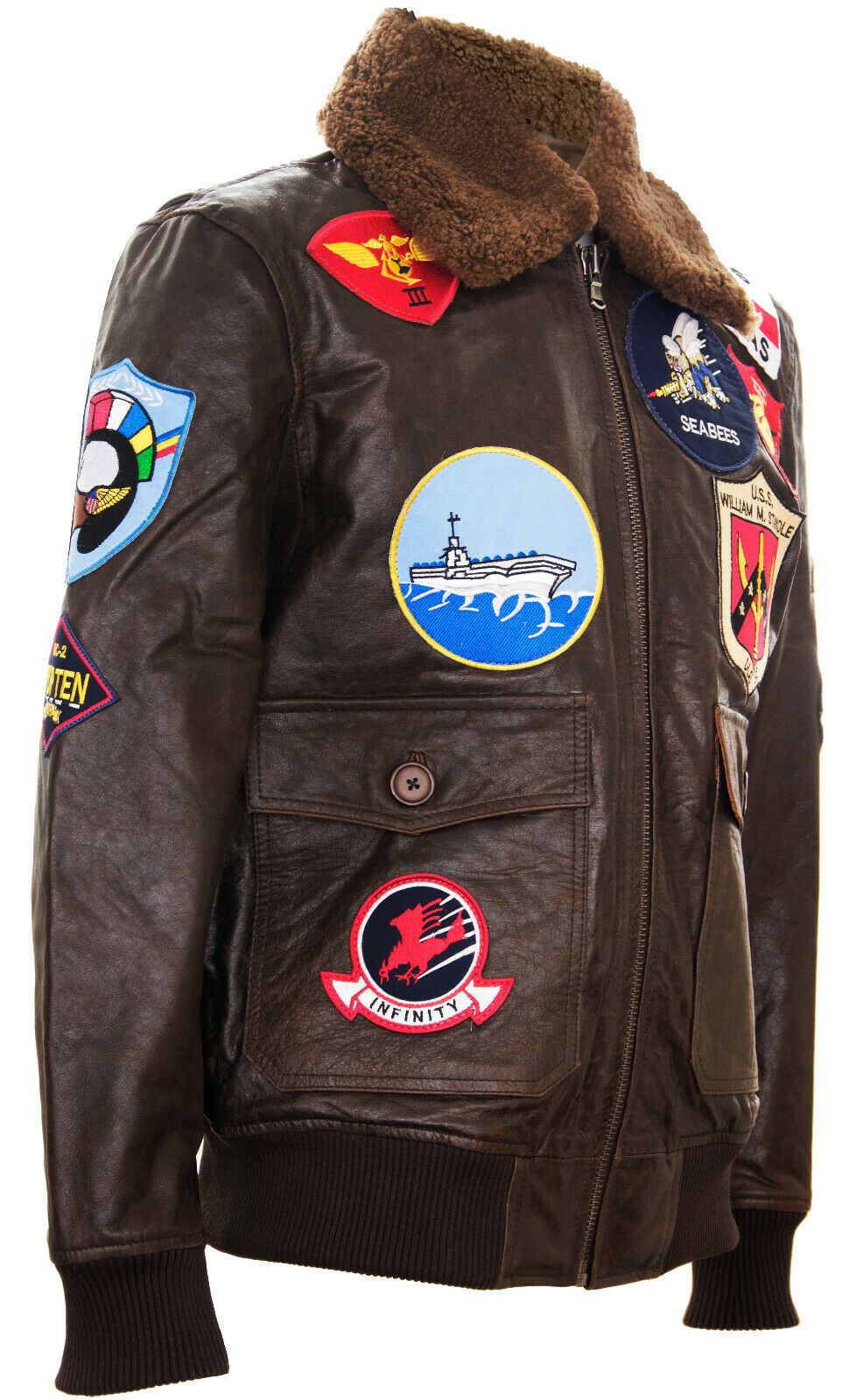 Mens A2 Top Gun Leather Bomber Jacket-Camborne - Image 6
