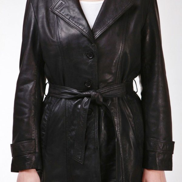 Womens 3/4 Length Tie Belt Trench Coat-Oldbury