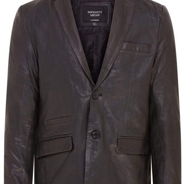 Mens Slim Leather Italian Blazer Jacket-Somero