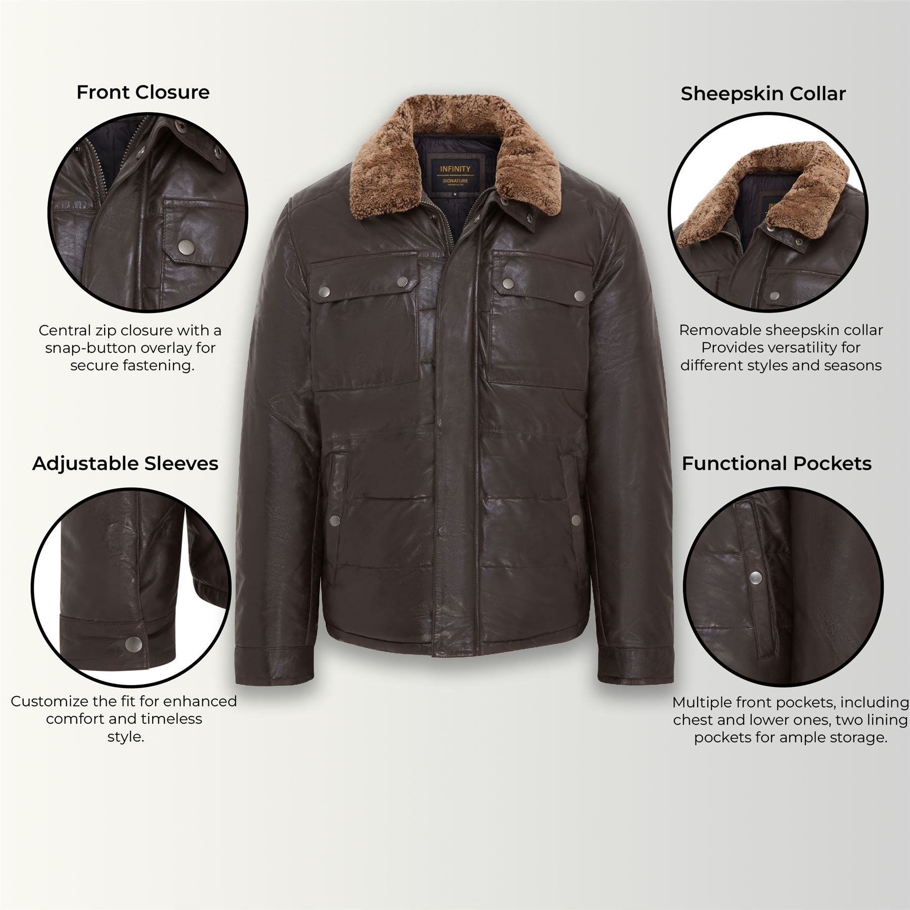Mens Leather Puffer Quilted Jacket - Farsund - Image 2