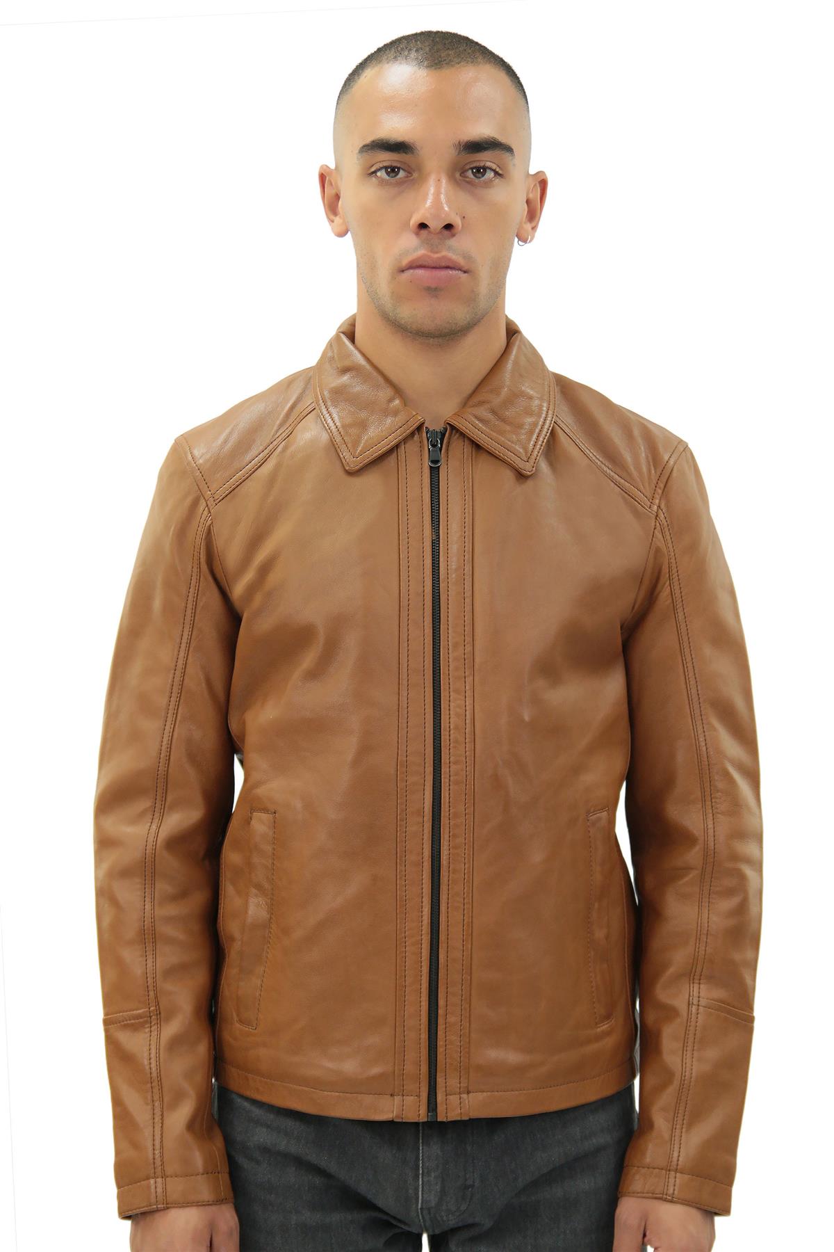 Mens Classic Harrington Leather Jacket-Southsea - Image 5