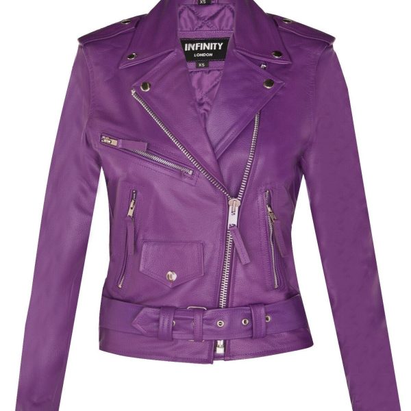 Womens Cowhide Leather Biker Jacket-Mansfield