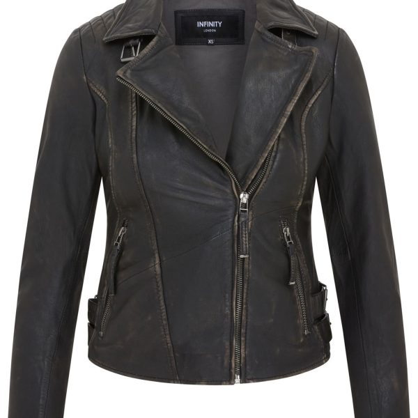 Womens Black Leather Brando Biker Jacket -  Finnsnes