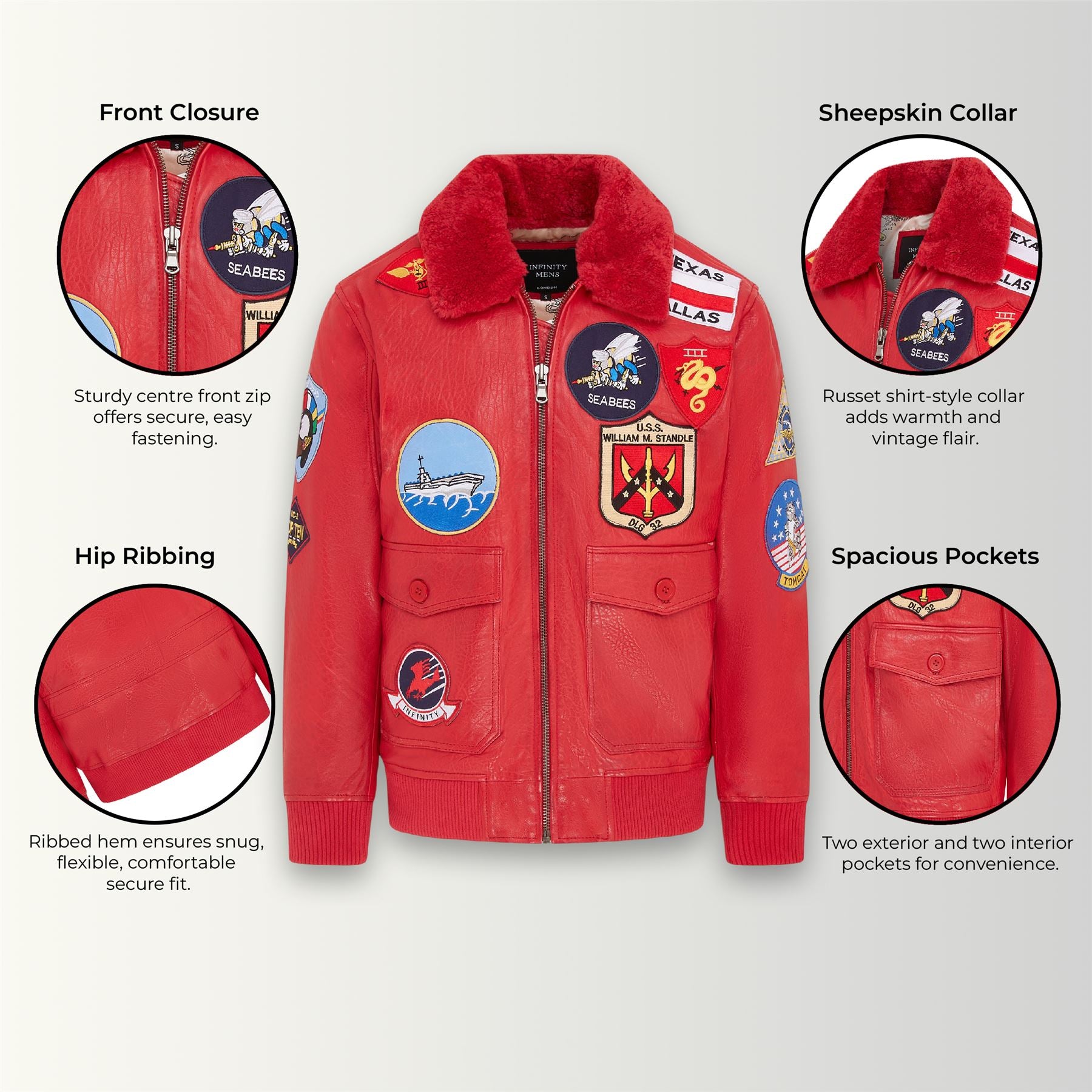 Mens A2 Top Gun Leather Bomber Jacket-Camborne - Image 14