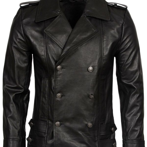 Mens Black Leather CowHide Overcoat-Enfield