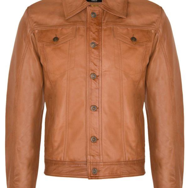 Mens Leather Trucker Jacket-Dartford