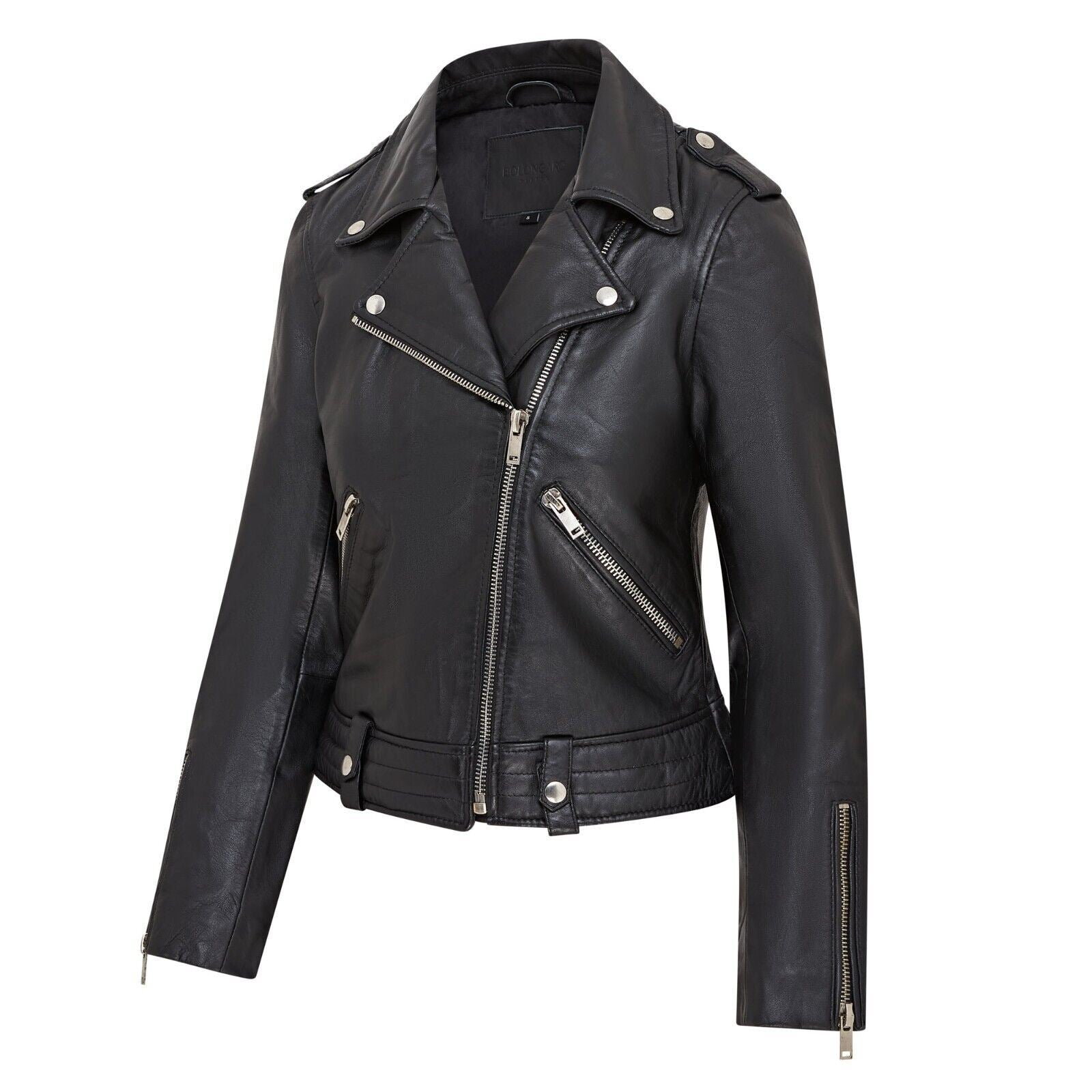 Womens Black Leather Brando Jacket - Washington - Image 3