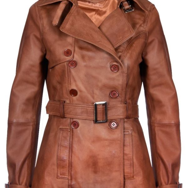 Womens Mid Length Leather Trench Coat -Oakham