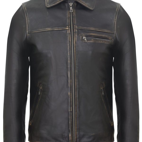Mens Cow Hide Harrington Leather Biker Jacket-Sleaford