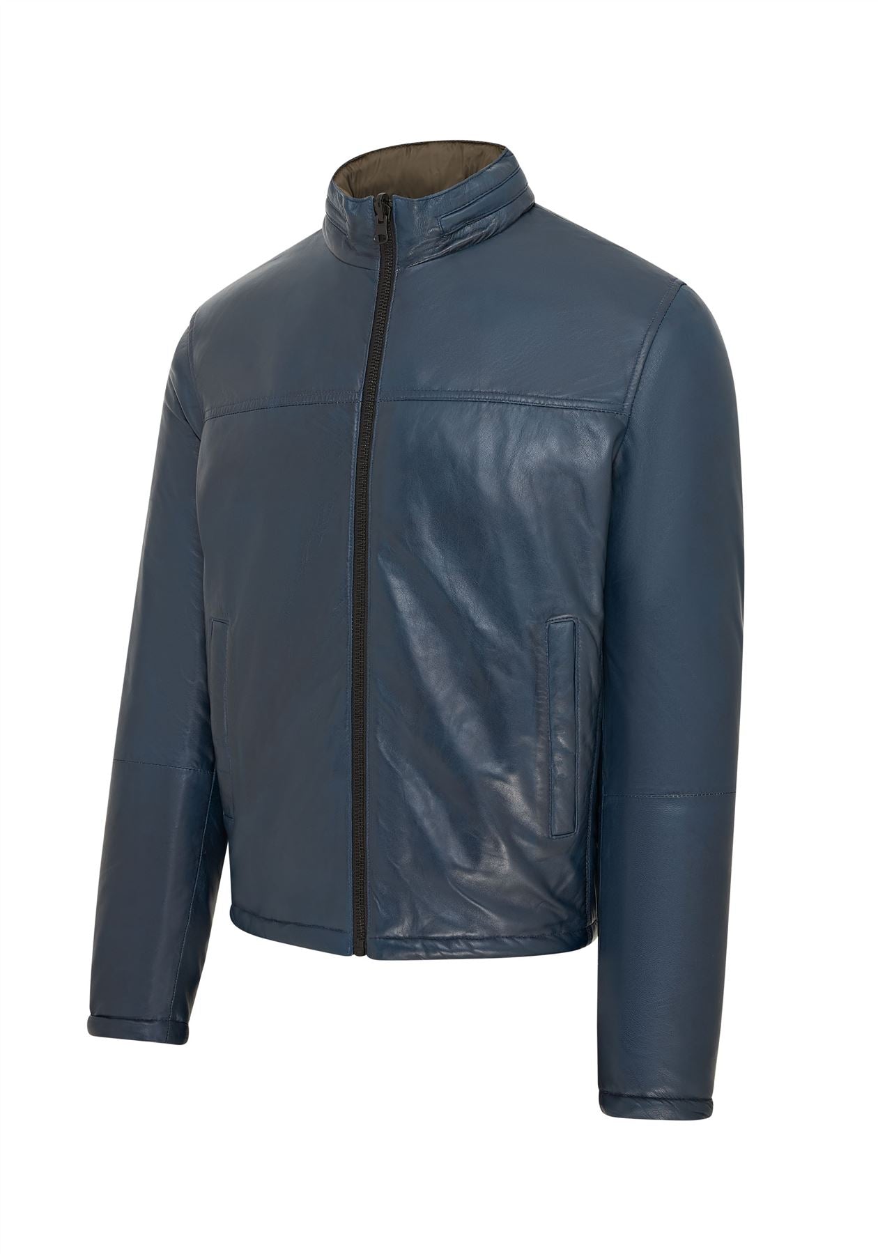 Mens Hooded Reversible Bomber Leather Jacket - Raufoss - Image 4