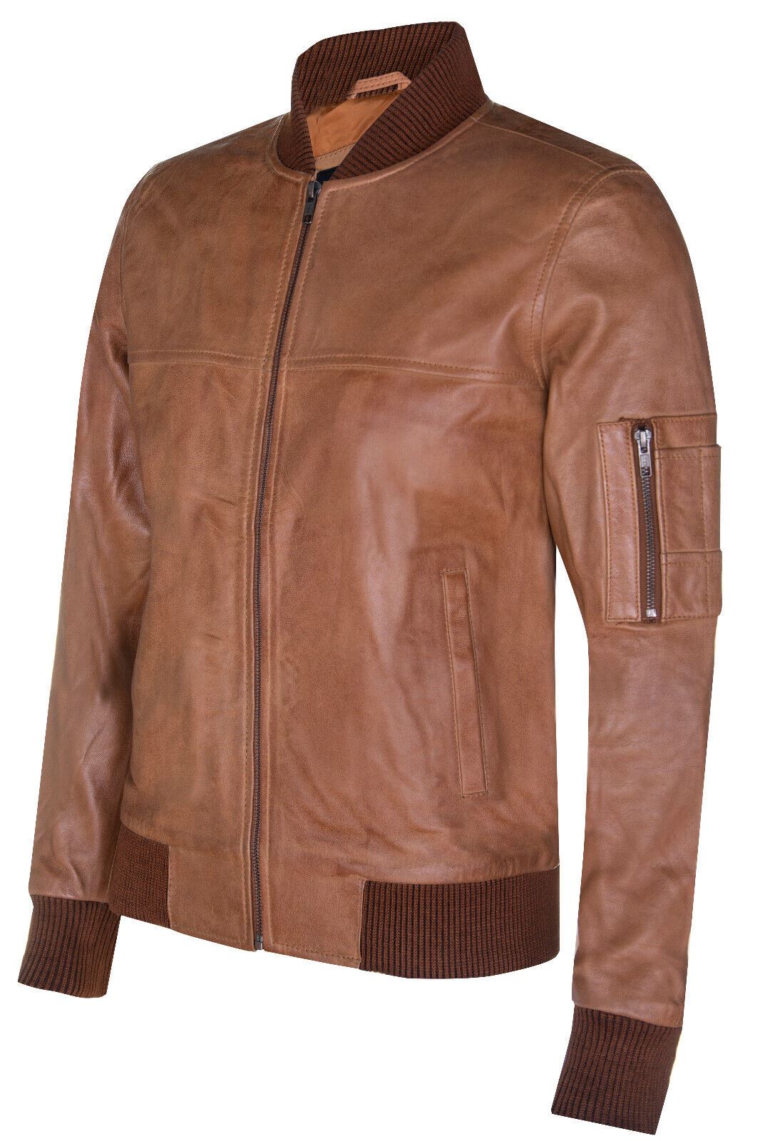 Mens MA-1 Leather Bomber Jacket-Cowes - Image 2