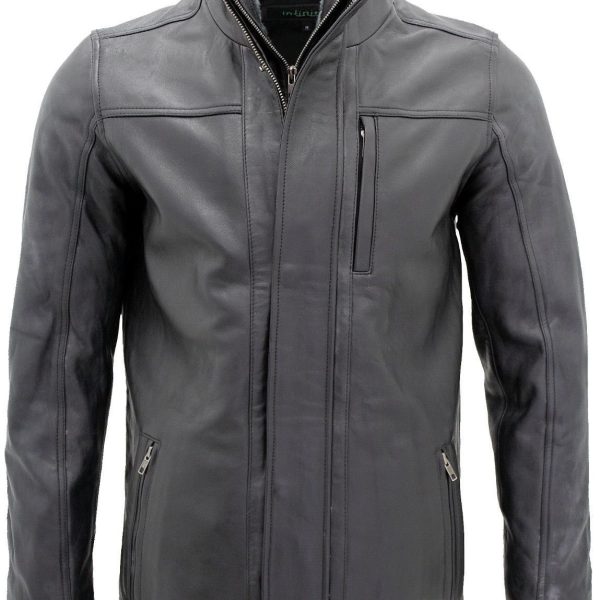 Mens Classic Warm Leather Mid Length Overcoat-Eastwood