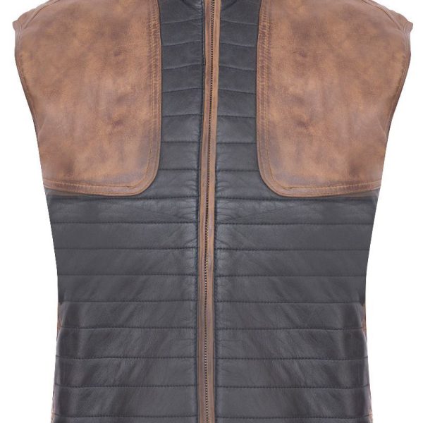 Mens Black/Brown Padded Leather Gilet-Guildford