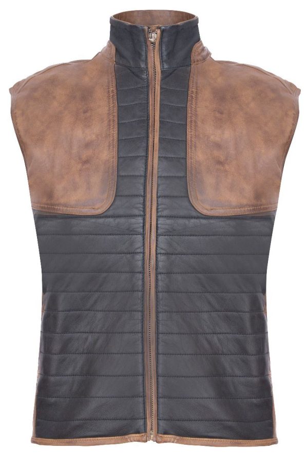 Mens Black/Brown Padded Leather Gilet-Guildford