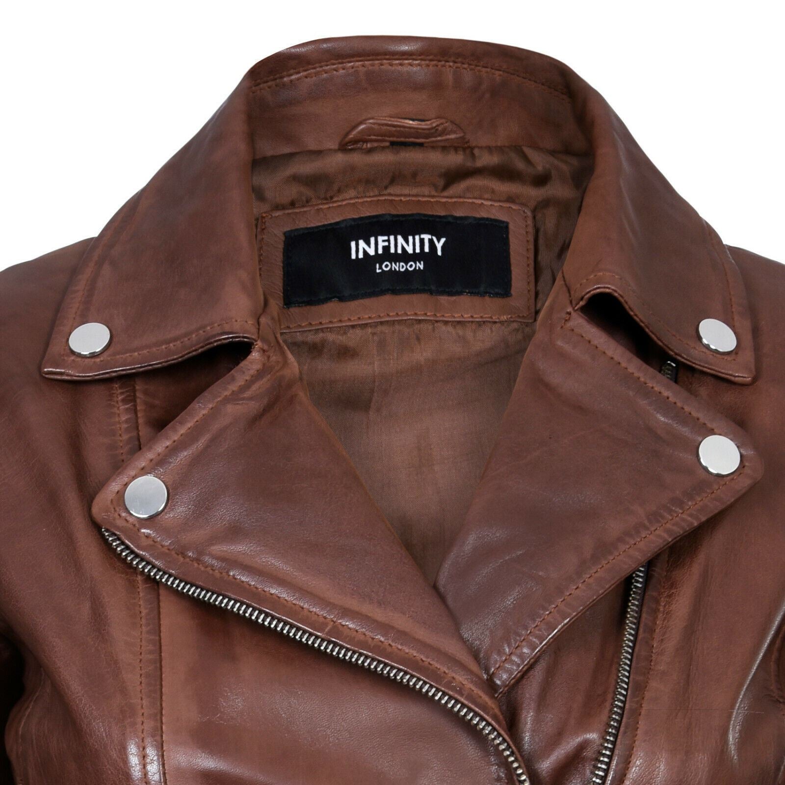 Womens Vintage Leather Biker Jacket-Luton - Image 4