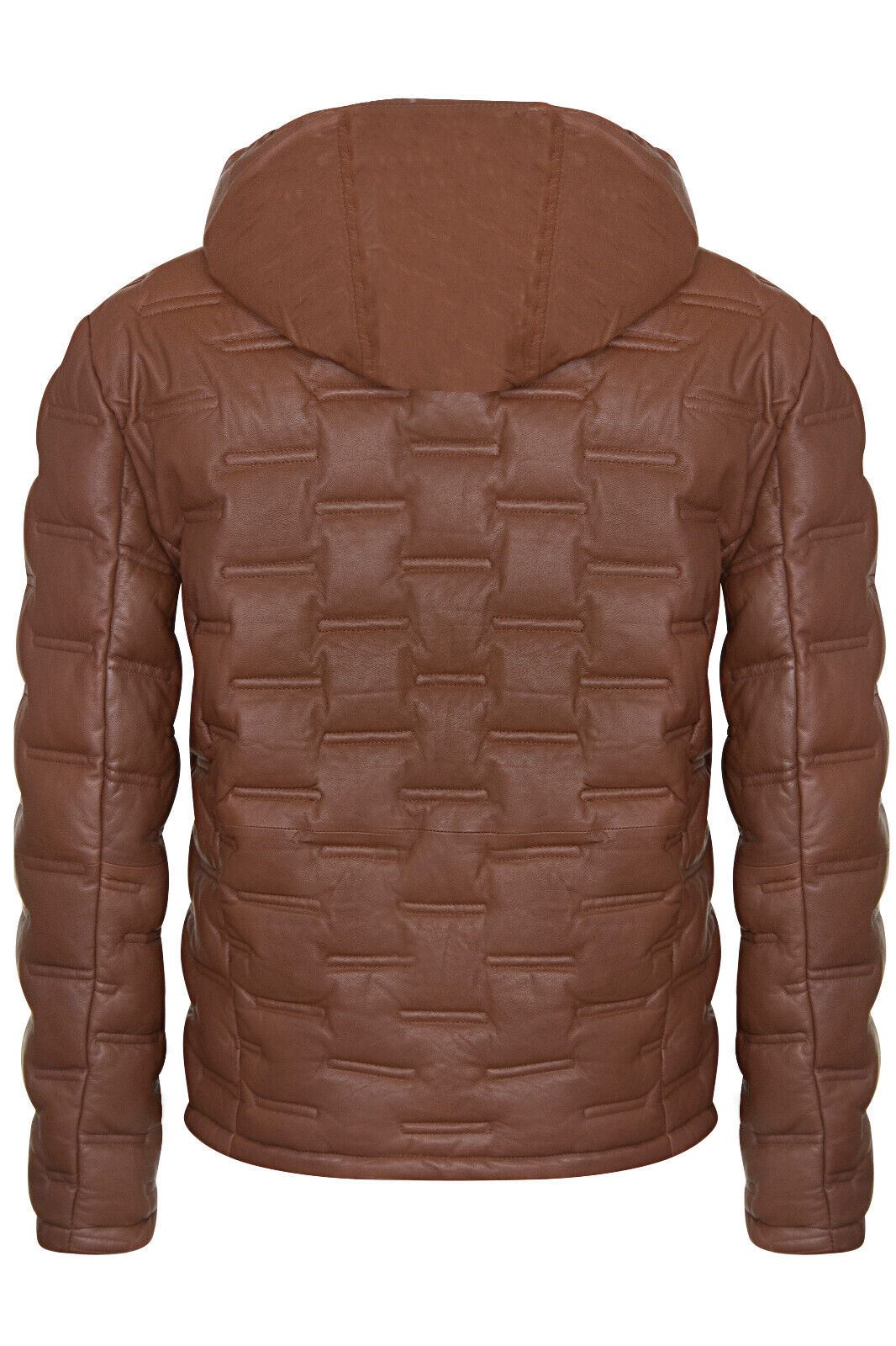 Mens Hooded Puffer Leather Bomber Jacket - Tadley - Image 7