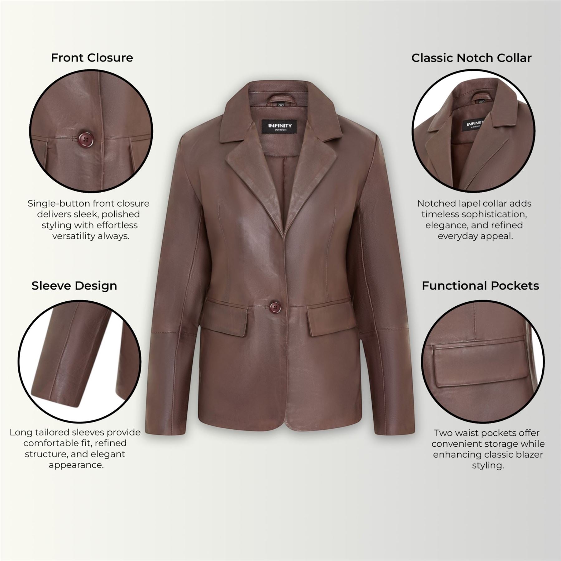 Womens One Button Leather Blazer Jacket-Newhaven - Image 10