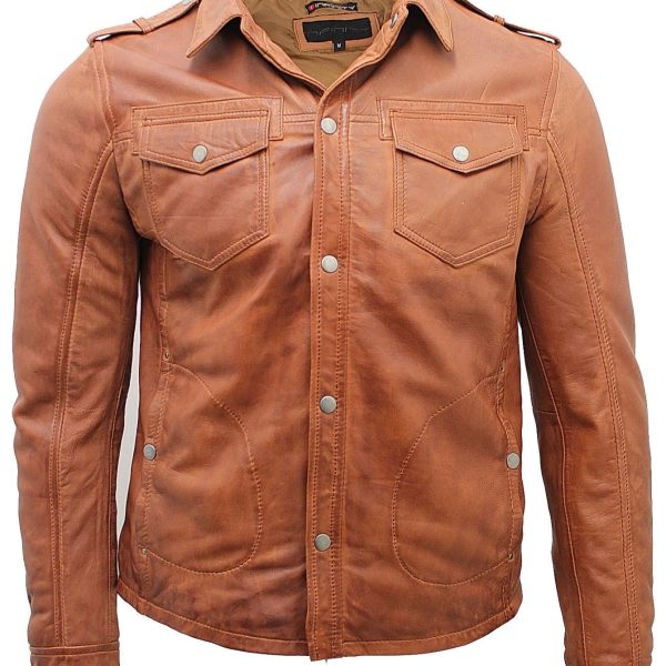 Mens Leather Jeans Style Shirt Jacket-Dawley