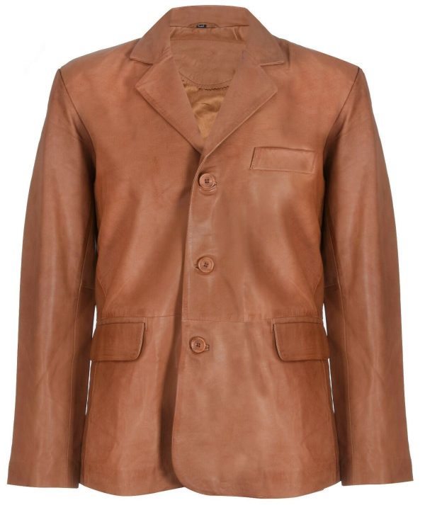 Mens Leather Classic 3 Button Blazer Jacket-Dudley