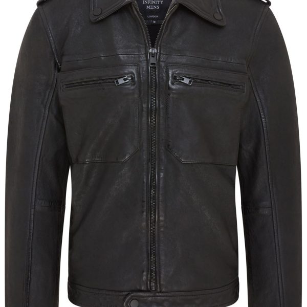 Mens Classic Black Leather Shirt Jacket - Harstad