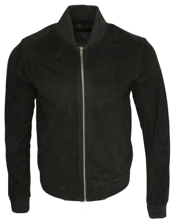 Mens Suede Varsity Leather Bomber Jacket-Castleford
