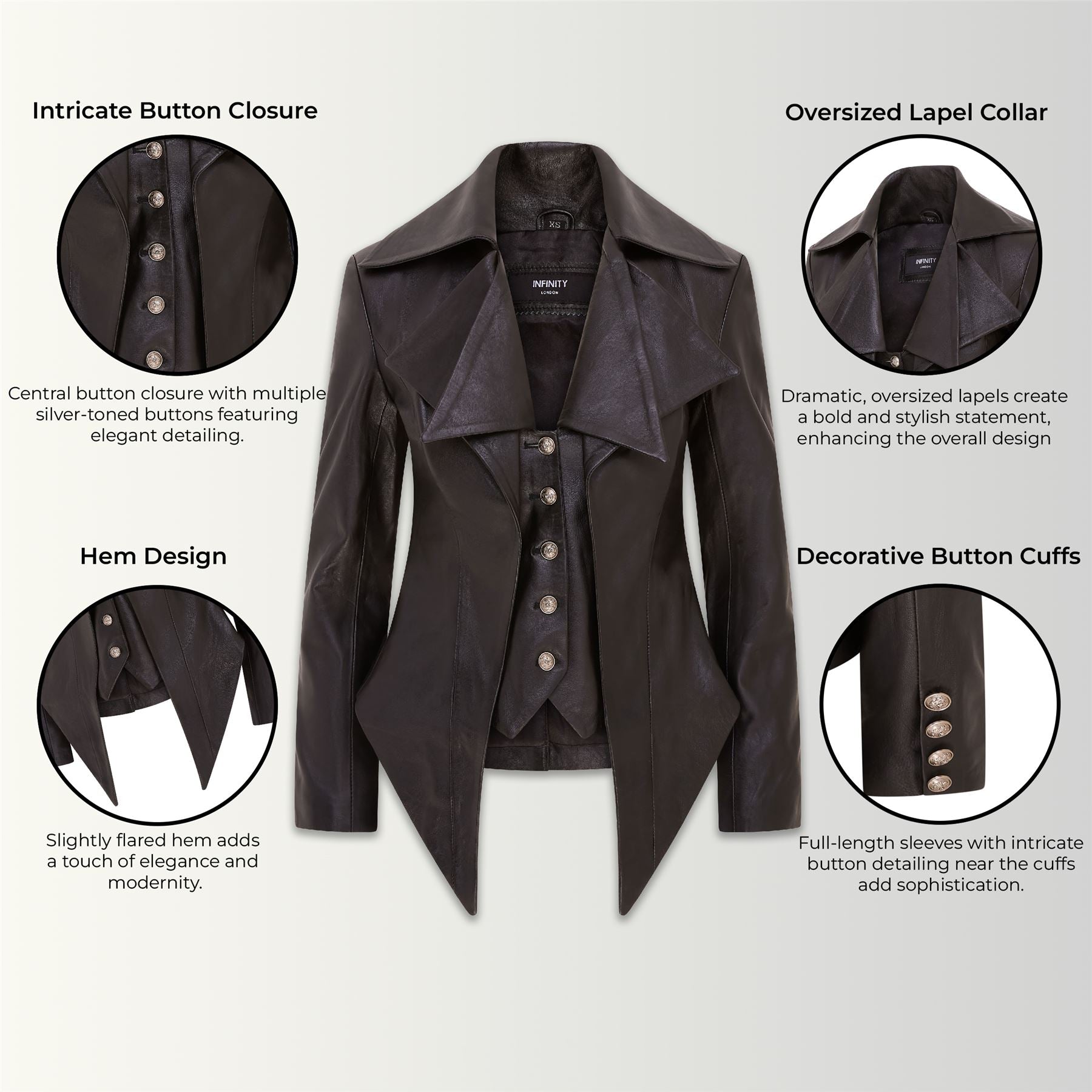 Womens Gothic Mid-Length Edwardian Leather Jacket - Sandvika - Image 2