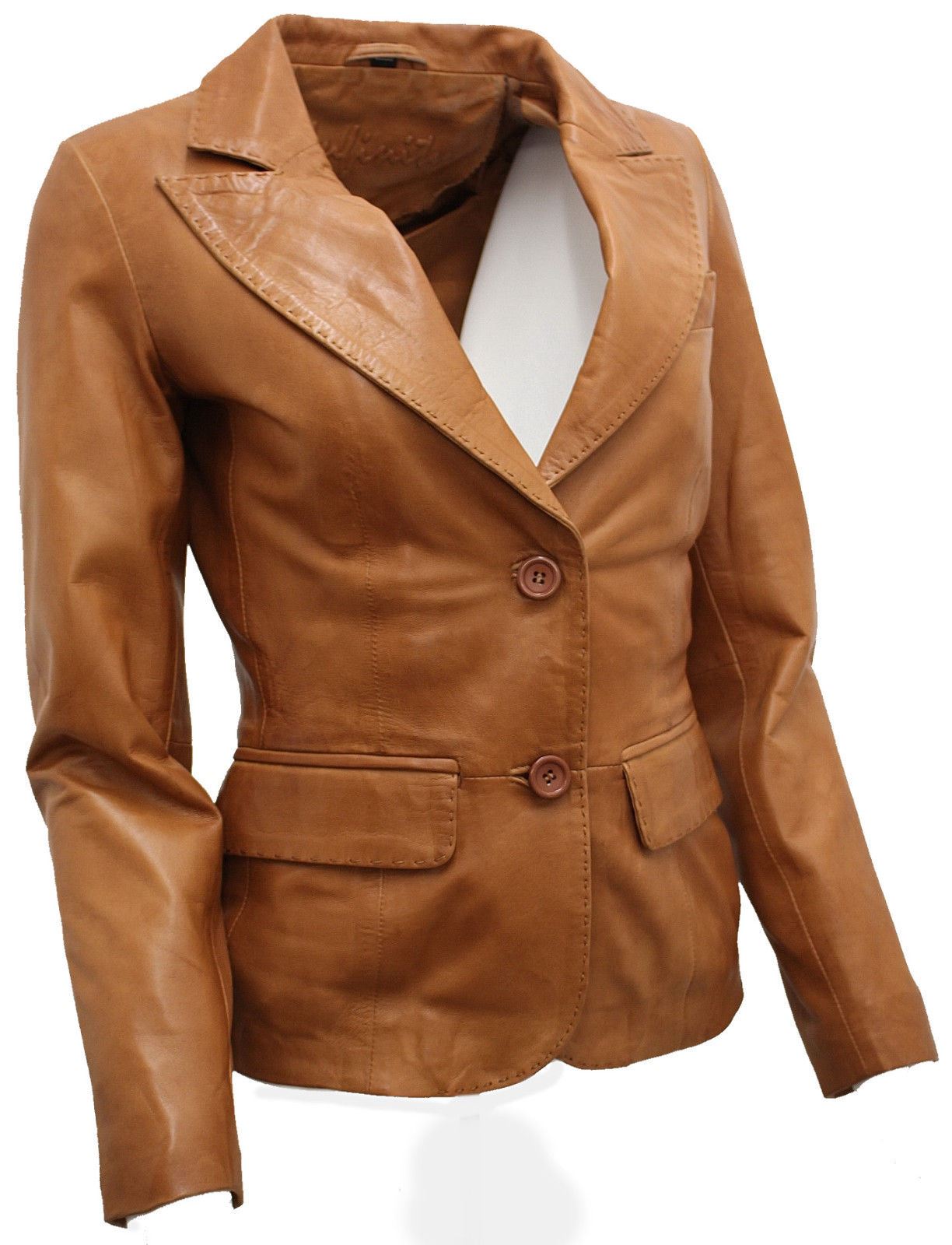 Womens 2 Button Leather Blazer Jacket-Newport - Image 7