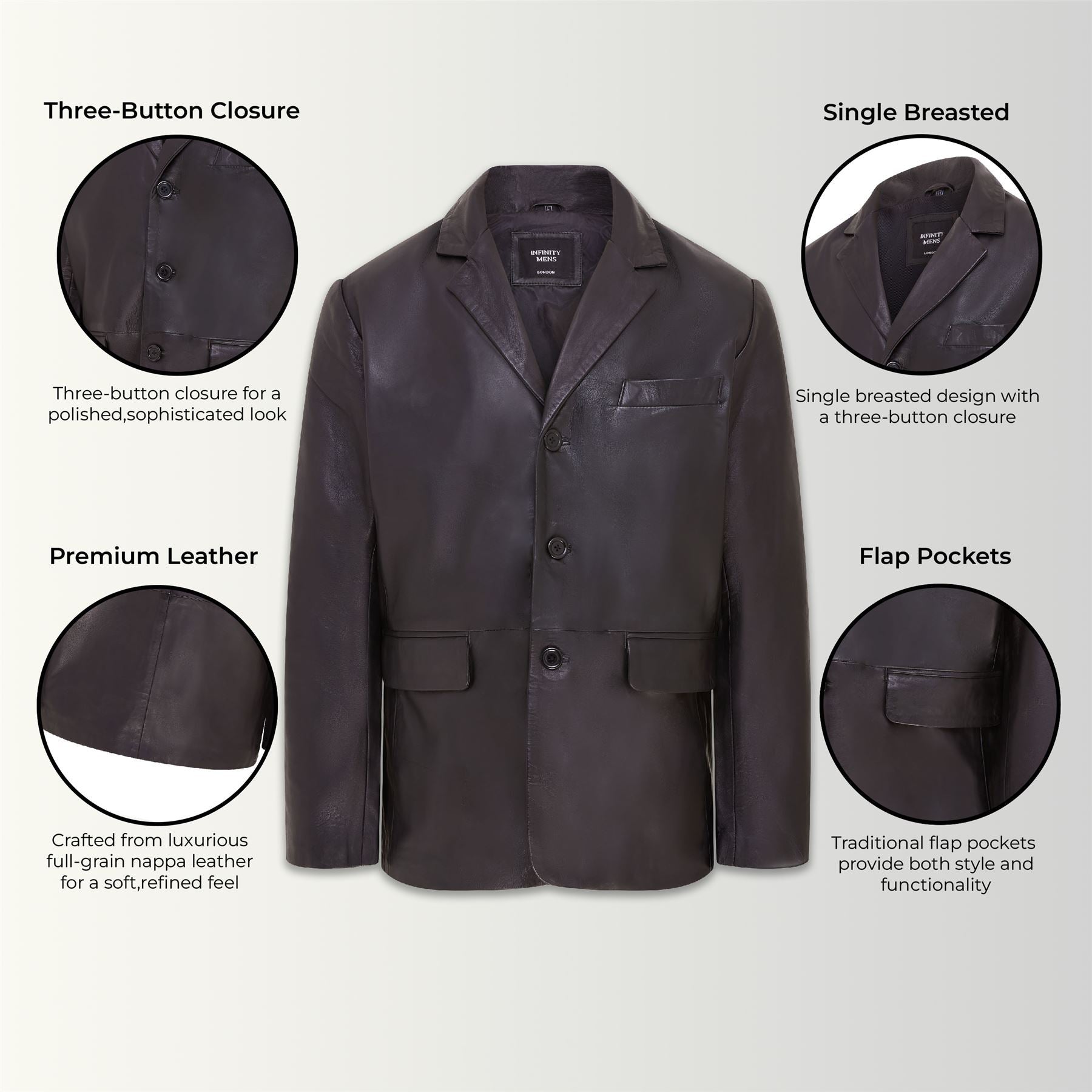 Mens 3 Button Italian Leather Blazer Jacket - Fauske - Image 2