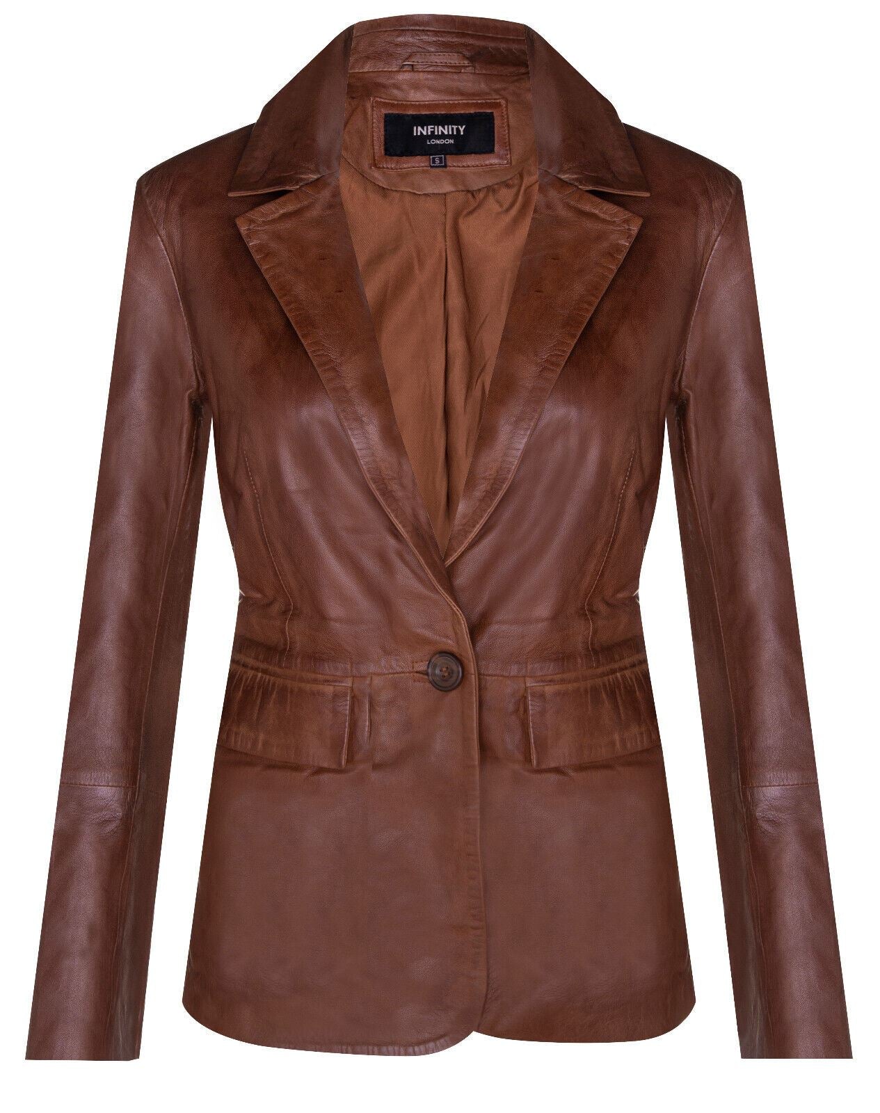 Womens One Button Leather Blazer Jacket-Newhaven - Image 5