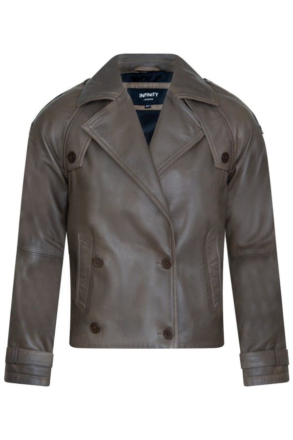 Womens Cropped Oversized Trench Leather Jacket - Warwick