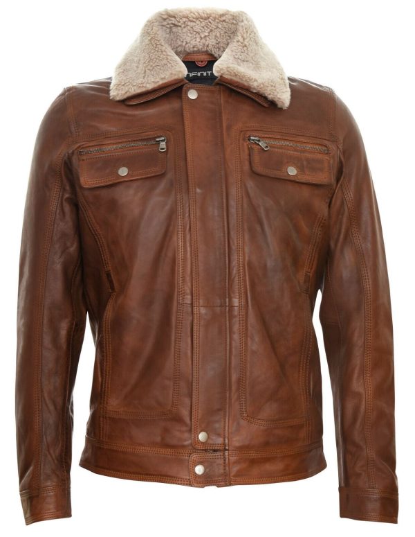 Mens Trucker Style Leather Jacket-Daventry