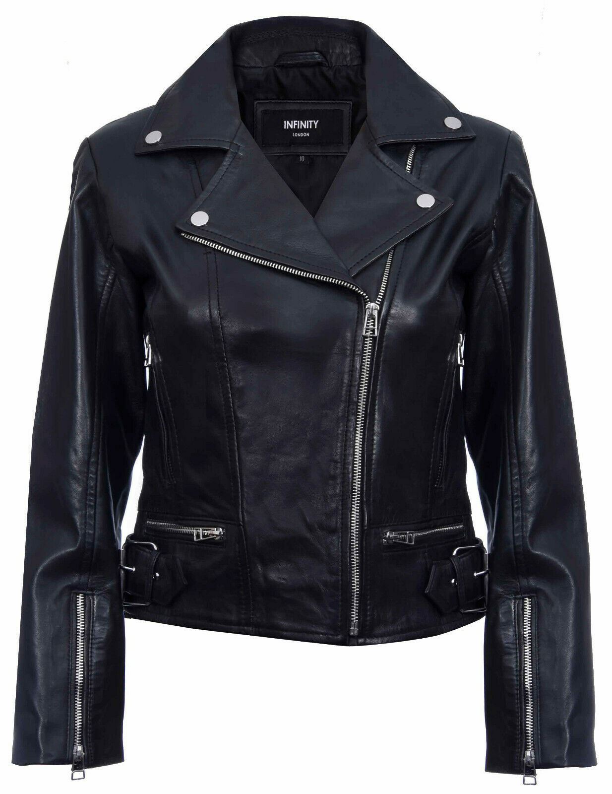 Womens Vintage Leather Biker Jacket-Luton - Image 5