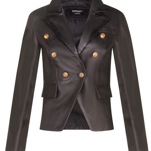 Womens Classic Leather Military Blazer Jacket-Newent