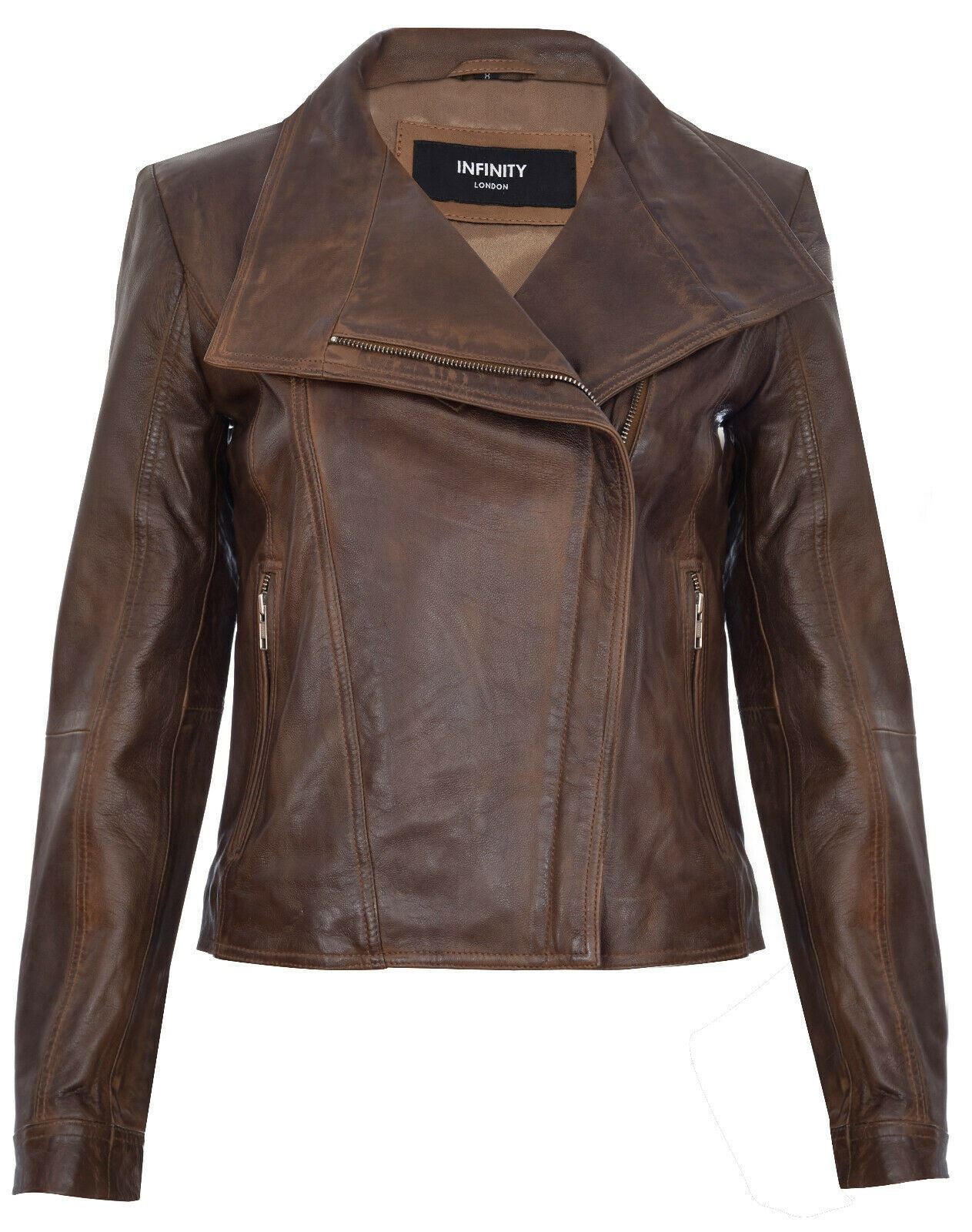 Womens Classic Leather Shawl Wrap Biker Jacket - Morpeth - Image 5