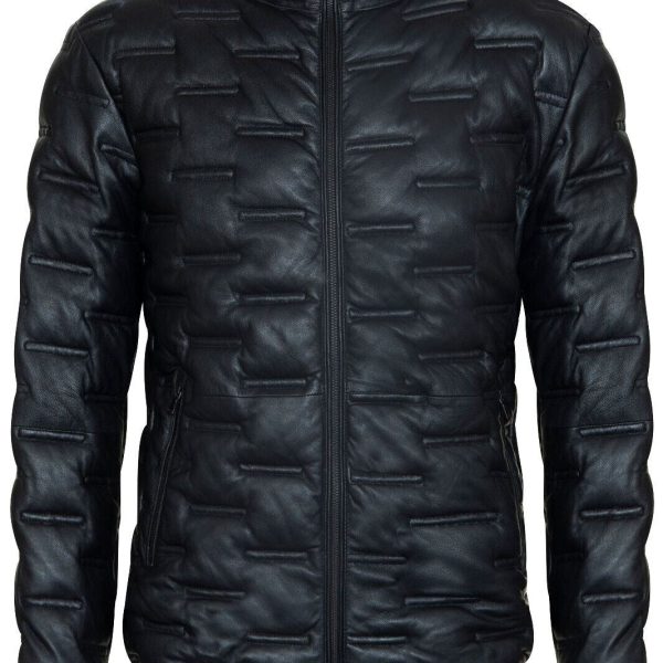 Mens Quilted Puffer Leather Bomber Jacket - Torpoint