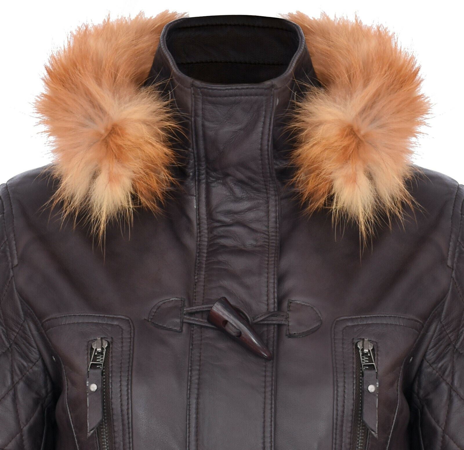 Womens Quilted Leather Hooded Parka Jacket-Northampton - Image 8