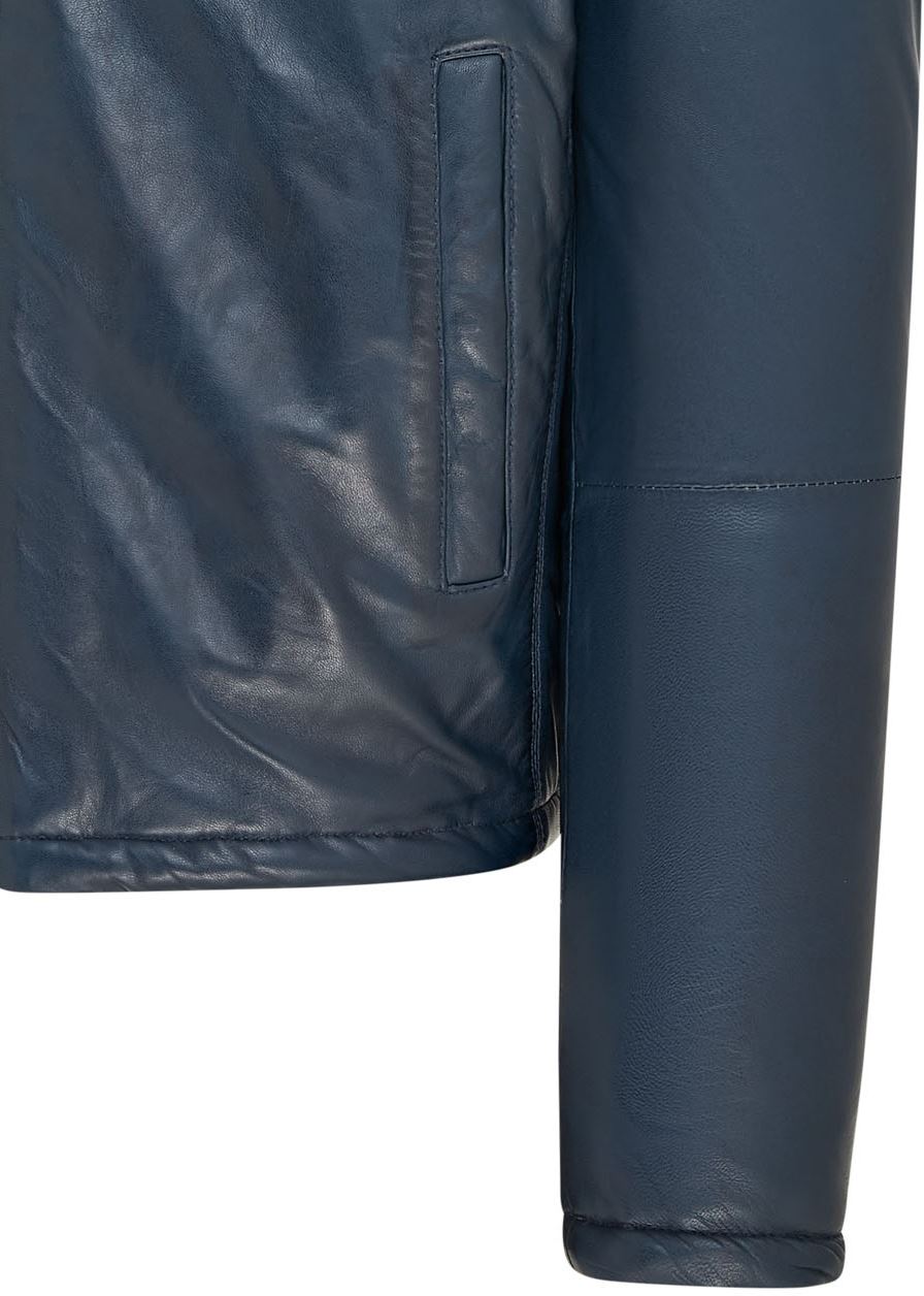 Mens Hooded Reversible Bomber Leather Jacket - Raufoss - Image 9