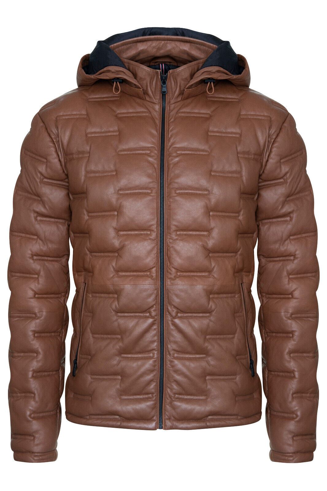 Mens Hooded Puffer Leather Bomber Jacket - Tadley - Image 5
