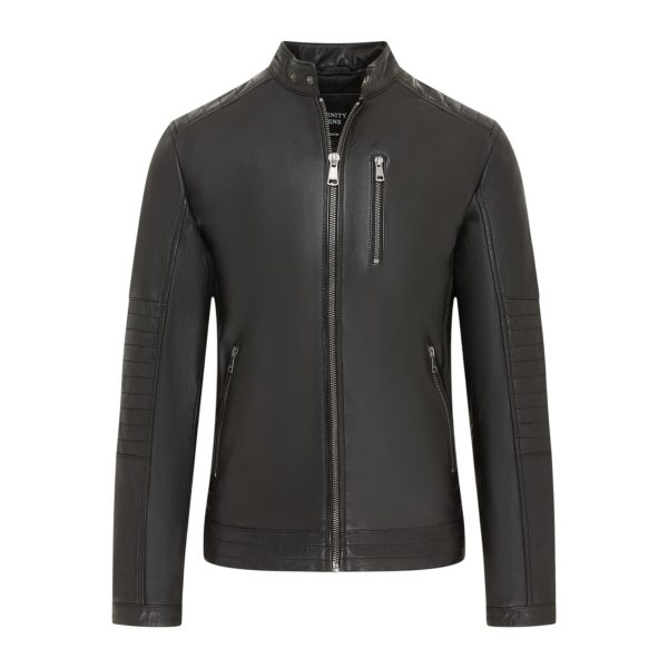 Men's Quilted Black Lamb Leather Biker Jacket - Formula