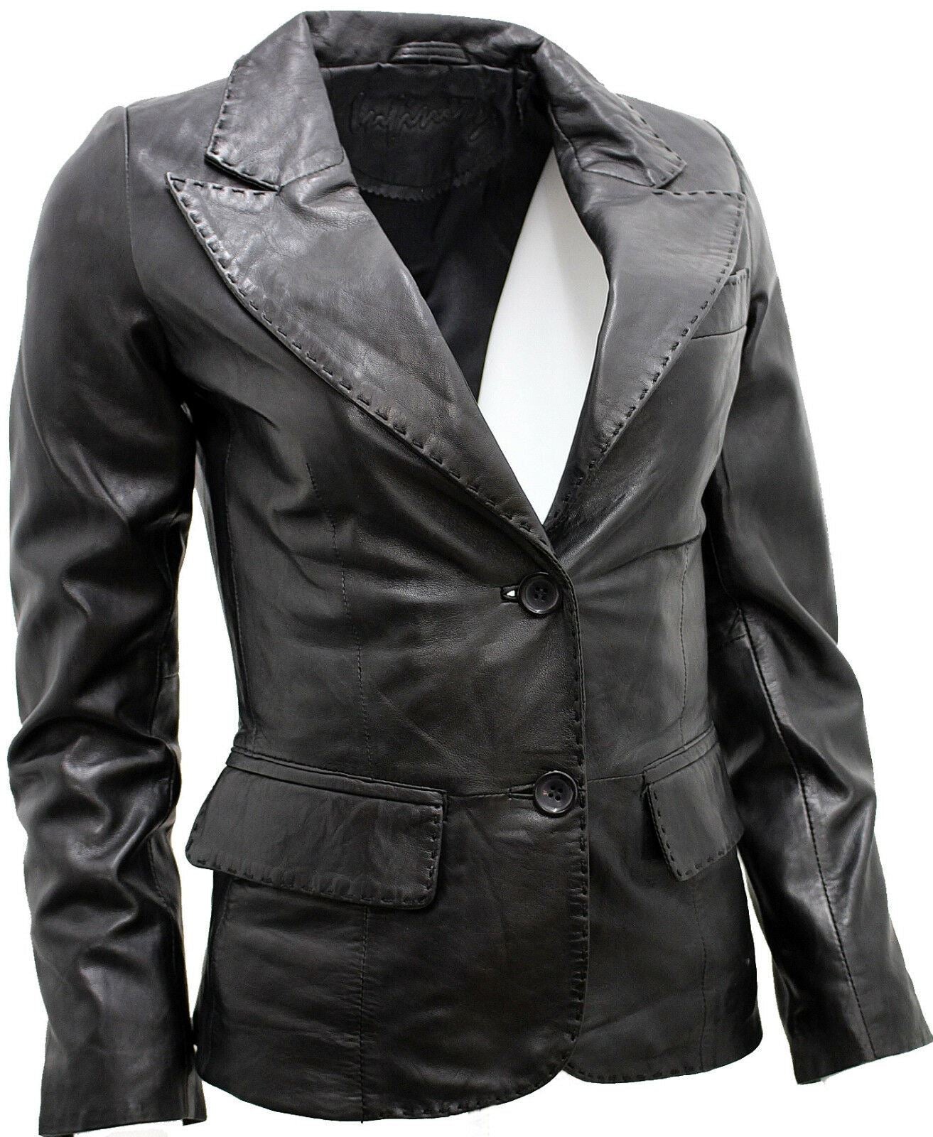 Womens 2 Button Leather Blazer Jacket-Newport - Image 13