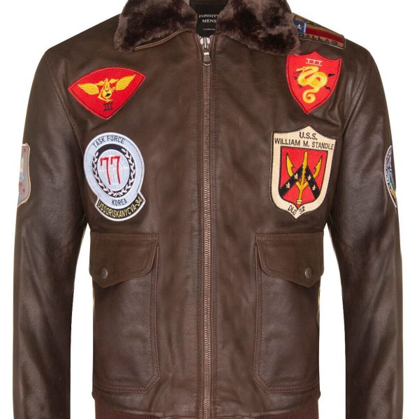 Mens Leather US Aviator Bomber Jacket - Crook