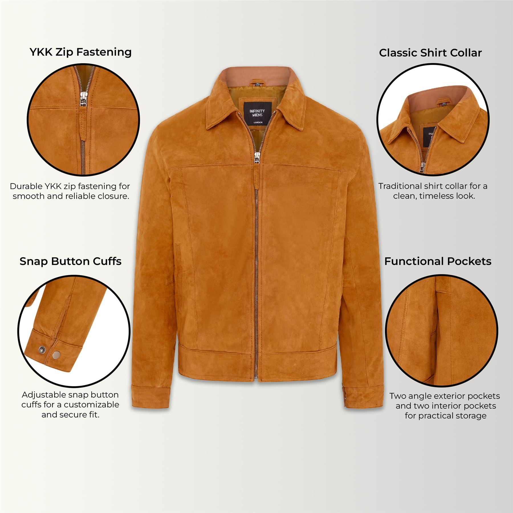 Mens Retro Classic Suede Leather Harrington Biker Jacket - Bryne - Image 2