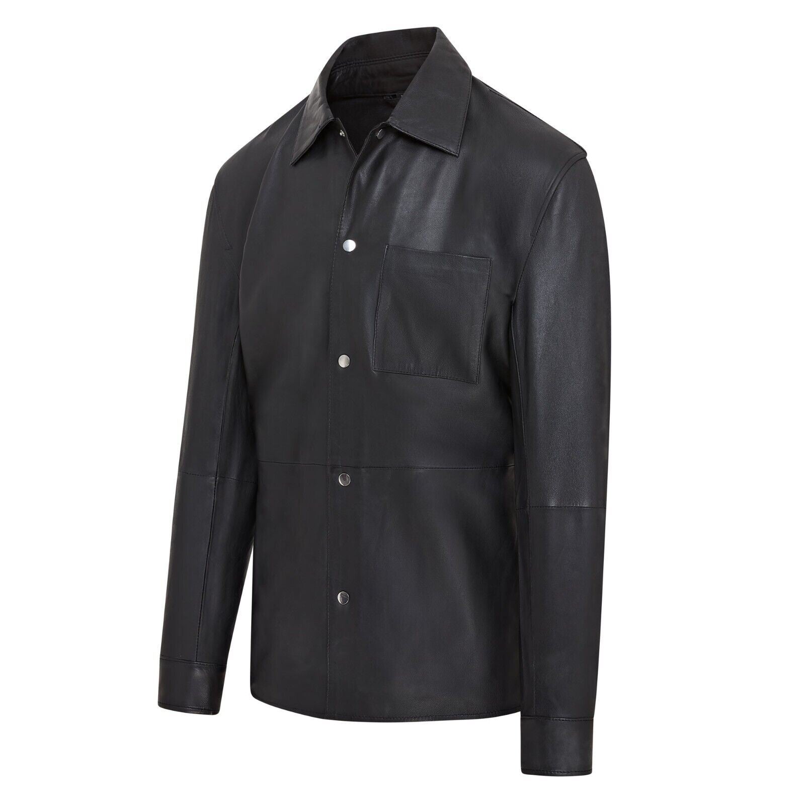 Mens Black Leather Trucker Western Unlined Shirt Jacket - Thornbury - Image 3