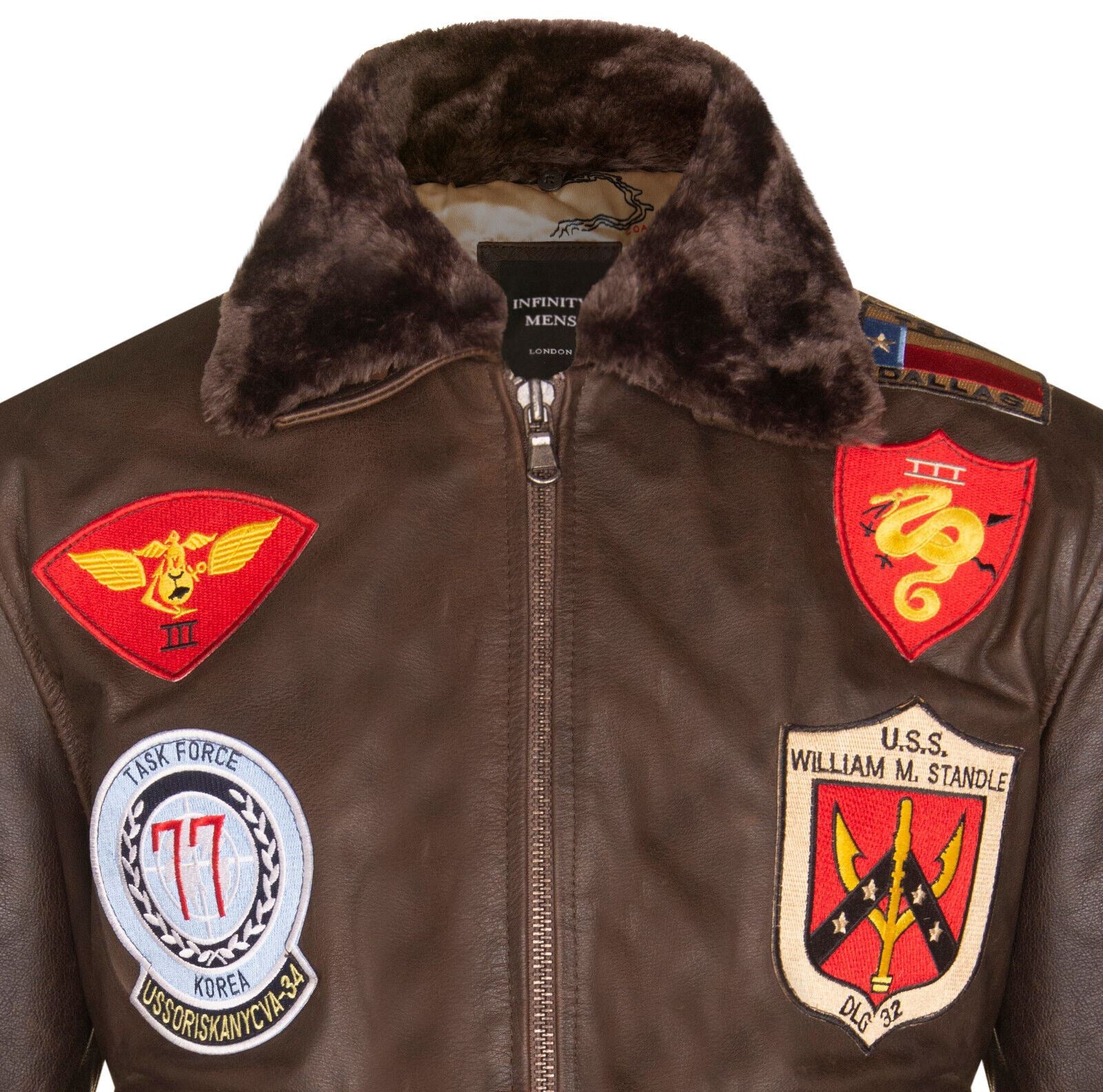 Mens Leather US Aviator Bomber Jacket - Crook - Image 4